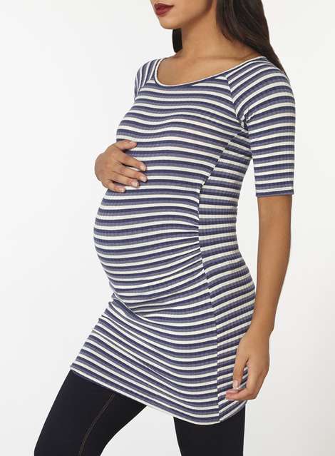 **Maternity Blue Stripe Ruched Tunic